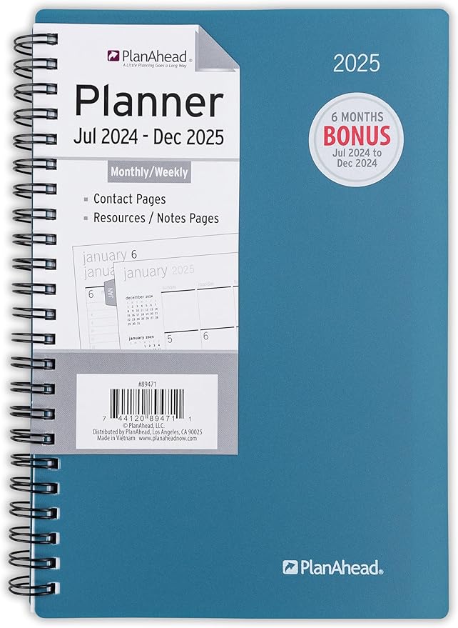 PlanAhead 2025 Planner - 8"x5.5" 18 Month Weekly & Monthly Academic Planner Notebook with Tabs - Spiral Calendar Agenda for School, Work & Office - No Color Selection Available, Chosen Randomly (Random 2025)