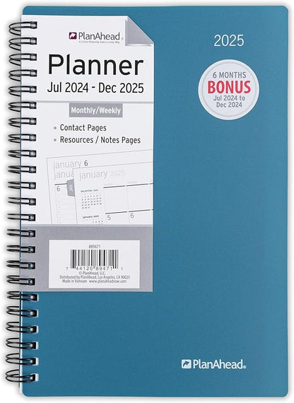 PlanAhead 2025 Planner - 8"x5.5" 18 Month Weekly & Monthly Academic Planner Notebook with Tabs - Spiral Calendar Agenda for School, Work & Office - No Color Selection Available, Chosen Randomly (Random 2025)