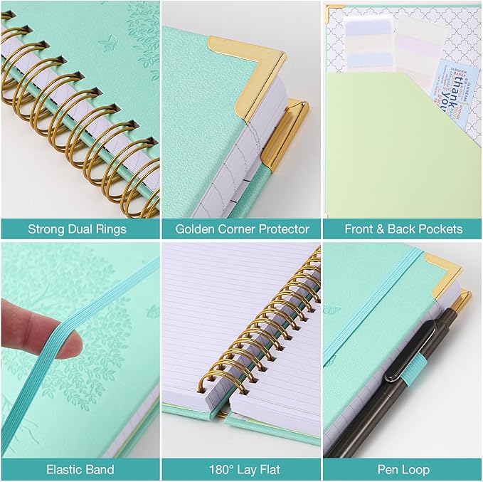 Spiral Notebook, College Ruled Notebook, 8.5" x 11", 300 Pages Leather Journals for Writing, A4 Hardcover Journaling Notebooks for Work School, 24pcs Tabs, Large Embossed Journal for Women Men, Pink