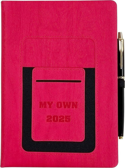 2025 Weekly and Monthly Planner with Pen: Jan 2025-Dec 2025, A5 size 8.5" x 5.75", Hard Cover Agenda Planner with Phone Holder, Card Holder and Pen Holder (Red)