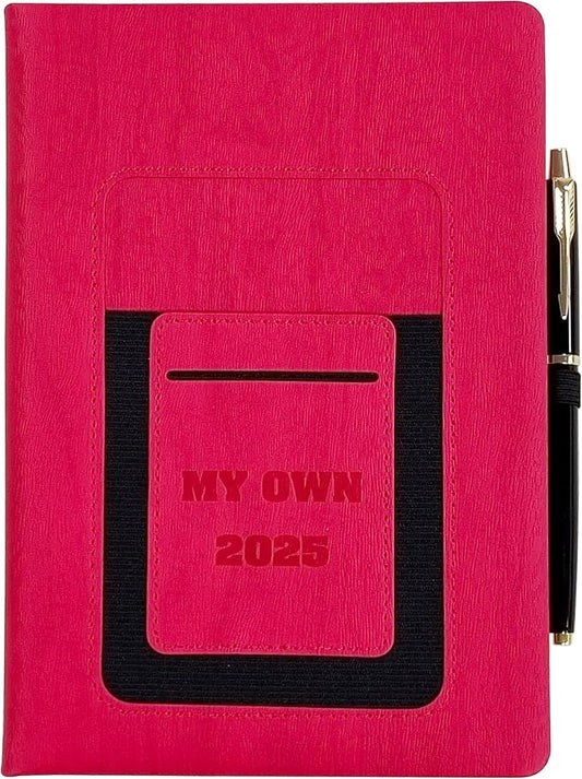 2025 Weekly and Monthly Planner with Pen: Jan 2025-Dec 2025, A5 size 8.5" x 5.75", Hard Cover Agenda Planner with Phone Holder, Card Holder and Pen Holder (Red)