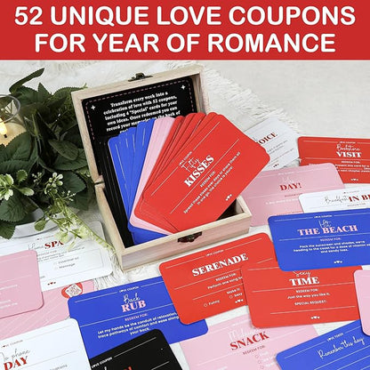 52 Love Coupons for Him - Couples Coupon Book for Boyfriend Husband, Blank Coupon Cards Valentine’s Day Gifts for Girlfriend, Romantic Love Vouchers Cards Box Anniversary Keepsake Gift