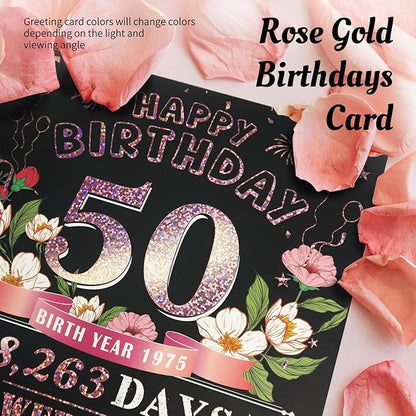 50th Birthday Card for Women Mom, Jumbo 3D Pop Up 50th Valentines Day Gifts Card for Wife Her, Happy 50th Birthday Decorations for 50 Year Old Women Funny Birthday Gifts, Review of 1975, Pink