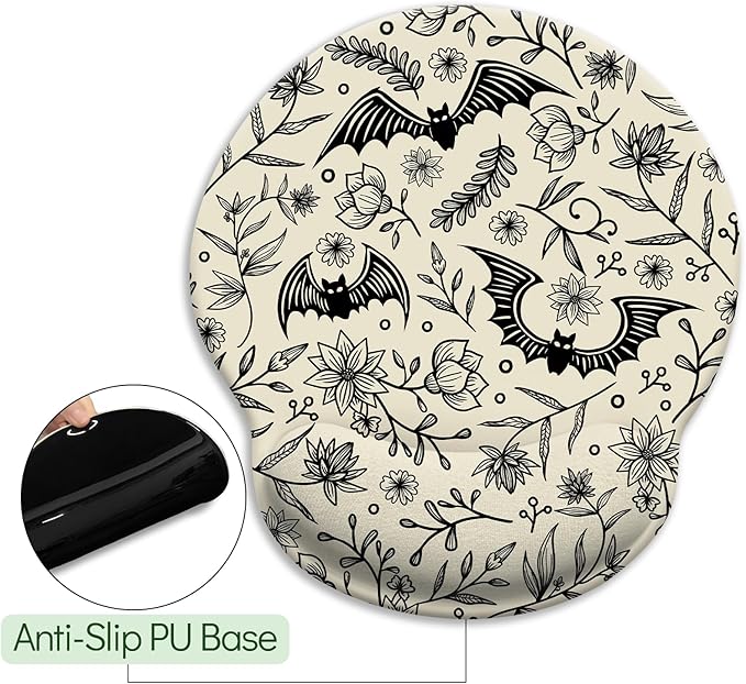 Goth Bat Ergonomic Mouse Pad with Wrist Rest, Gaming Mouse Pad with Wrist Support, Funny Computer Mousepad with Non-Slip Pain Relief PU Base, Gothic Office Desk Accessories Decor Supplies