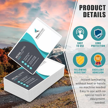 100 Sheets Self Seal Laminating Pouches Business Card Size 2.6x3.9inch Self Adhesive Laminating Sheets Gloss Finish No Laminating Machine Needed for Id Card Small Card