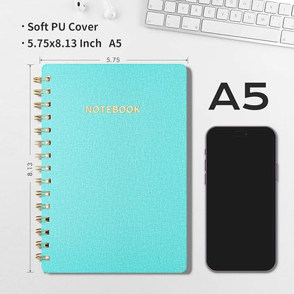 Lined Spiral Notebook College Ruled A5 Journal Book for Note Taking, 160 Pages Writing Journal for Office and Home School Supplies 5.75x8.125 inch - MintGreen