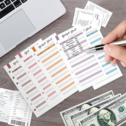 A7 Budget Binder Set - Mini Money Organizer for Cash Saving, Cash Stuffing Envelope System, Planner Binders with Pockets, Sheets and Stickers, Purple