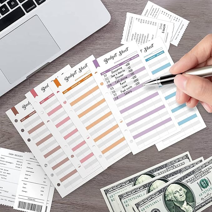 A7 Budget Binder Set - Mini Money Organizer for Cash Saving, Cash Stuffing Envelope System, Planner Binders with Pockets, Sheets and Stickers, Pink