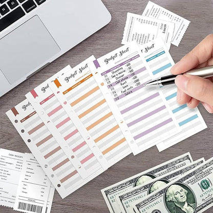 A7 Budget Binder Set - Mini Money Organizer for Cash Saving, Cash Stuffing Envelope System, Planner Binders with Pockets, Sheets and Stickers, Brown