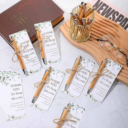 Fulmoon 120 Set Employee Appreciation Gifts May You Be Proud Sign Wood Bamboo Pens with Thank You Bookmark Cards for Coworker Back to School Gifts for Classroom Teacher Student Supplies Party Favor