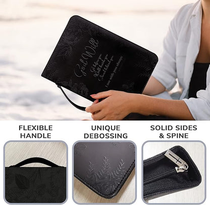 DEHITE Briefcase for Women – Leather Carrying Bag Extra Large Size – | Fits Book 11.12x8x2.12 IN | Pen Slots | Zippered Pocket | Premium Faux Leather | – Black Christian Gift Accessory