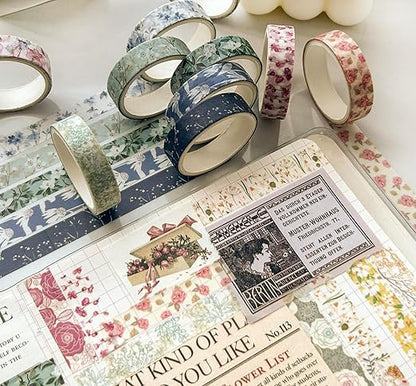 YUBX Flowers Washi Tape Set 30 Rolls Floral Patterns Decorative Skinny Slim Masking Tapes for Arts, DIY Crafts, Journals, Planners, Scrapbook, Wrapping (Greens Thrive)