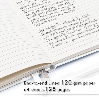 feela 3 Pack Notebooks Journals Bulk, Hardcover Notebook Classic Ruled Lined Journals with Pen Holder for Women Girls School Business Supplies, with 3 Black Pens, 120 GSM, 5.1”x8.3”, A5, White