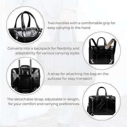 Time Resistance Leather Laptop Briefcase - Full Grain Leather Computer Bag for Men and Women