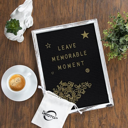 Felt Letter Board with Rustic Vintage Frame and Stand 12x16 inch,Black Changeable Letter and Message Board Includes 792 Letters, Numbers and Symbols, Hook to Hang, 2 Canvas Bags