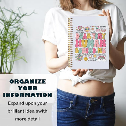 BearCake Cute Teacher Notebook Journal, Teacher Gifts for Women, Teacher Appreciation Gifts, Thank You Teacher Gifts, Teacher Desk Supplies, Dear Tiny Human Behind Me Hardcover Spiral Notebook 5.5x8.3