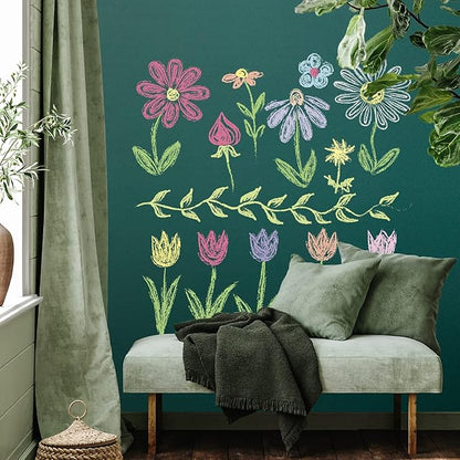 Chalkboard Wallpaper Stick and Peel: Green Contact Paper Classroom Chalkboard Stickers Chalk Board Paint Self Adhesive Wall Paper with 8 Colorful Chalks (17.5 X 78.7 Inches)