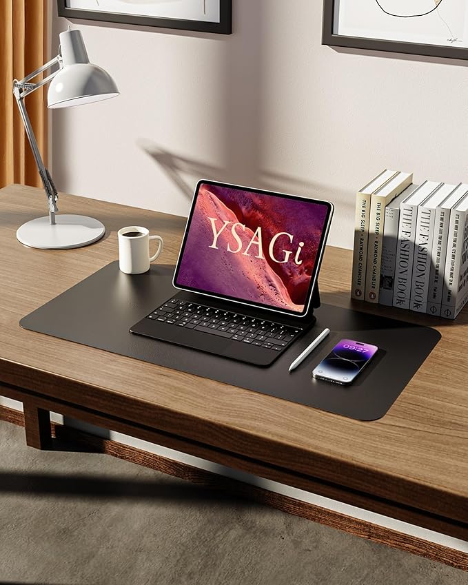 YSAGi Leather Desk Pad Protector, Office Desk Mat, Large Mouse Pad, Non-Slip PU Leather Desk Blotter, Laptop Desk Pad, Waterproof Desk Writing Pad for Office and Home (Black, 23.6" x 13.8")