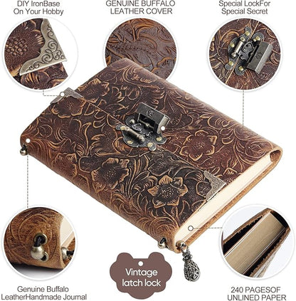 Leather Journal for Women & Men - Leather Bound Journal, Men’s Leather Notebook Journal, Lined Travel Journal for Writing, Poetry & Dream Journal Leather, Leather Journals, Thick Book 8x5.5 inch