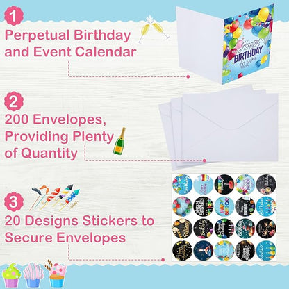 200 Set Unique Happy Birthday Card Bulk with Envelope and Sticker Blank Greeting Card Large 5 x 7 Inch Suitable for Office Kids Women Men, 20 Styles(Classic Style)