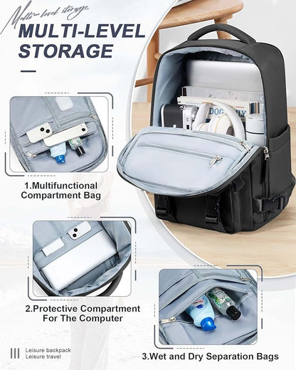 Black Travel Backpack for Women Men, Carry on Backpack Flight Approved Item Bag, Casual Daypacks Cabin Bagage, Hiking Backpack Lightweight Rucksack, Business Laptop Backpack Small