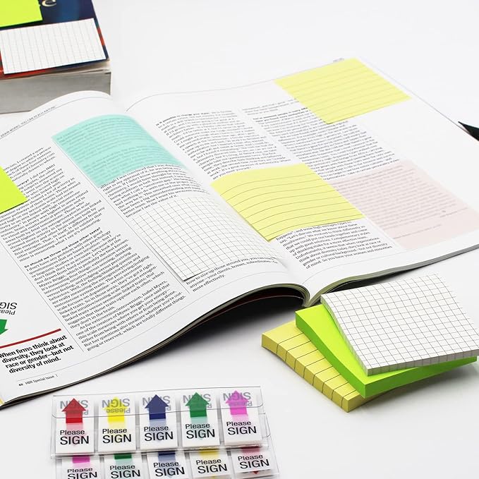 (8 Pad) Lined Sticky Notes,3x3 Inch, Self-Stick Notes, Easy to Post for School, Office, Notebook, Pastel Yellow Color Pads/Pack