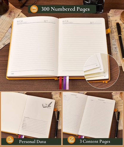 Vintage Leather Journal - 300 Page Lined Journal Notebook with Numbered Pages,A5 Notebook for Women Men,Travel Diary,Daily Journal for Writing, Note Taking, School & Work (5.8" x 8.3")