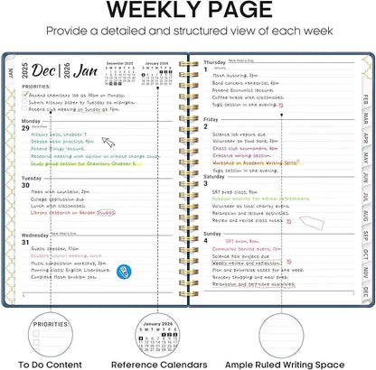 2026 Planner, Weekly and Monthly Calendar Planner, January 2026 - December 2026, Hardcover 2026 Calendar Planner Book with Tabs For Women & Men, Inner Pocket, Spiral Bound, Perfect for Office Home School Supplies - A4 (8.5" x 11"), Navy
