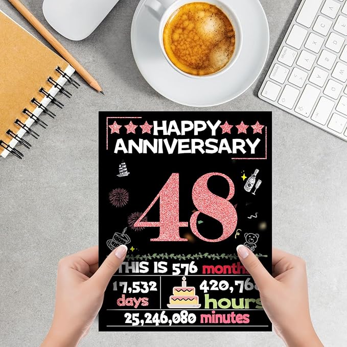 Joycard 48th Anniversary Card for Women, Wedding Card for Wife, Sweet Marriage Decorations Gifts for Couple, Perfect for Her on Anniversary Day, Back in 1977