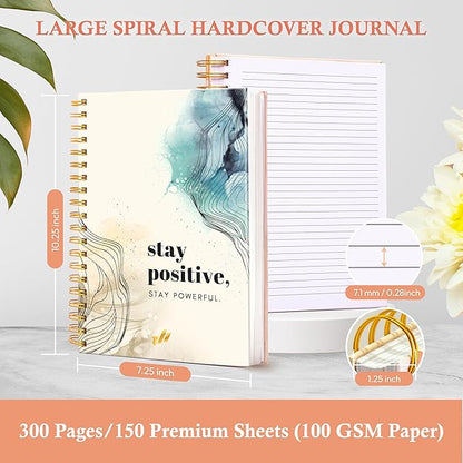 Hardcover Spiral Journal, 10.25" x 7.25", 300 Pages Large College Ruled Notebook for Women, Ideal for Writing, Journaling, Note-Taking, Work, School
