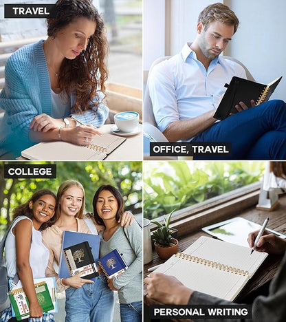 Spiral Notebook Journal for Women Men, 300 Numbered Lined Pages, College Ruled, A5 Hardcover Spiral Bound Notebook for School, Work, Note Taking Writing, Leather Spiral Journal Medium 5.9"x8.5"