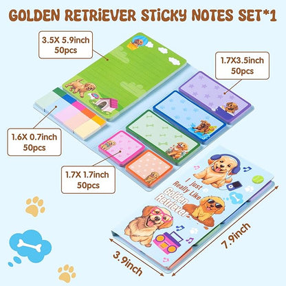 B1ykin Sticky Notes Set - Cartoon Theme Cute Self-Stick Notes Pad Teacher Appreciation Gifts， Self-Adhesive Writing Memo Pages Sticky to Do Notepad for Kids Employee School Office (Golden Retriever)