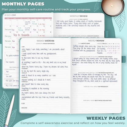 Clever Fox Self-Care Journal – Daily Reflection Notebook – Mental Health & Personal Development Planner, Meditation & Mood Log, A5 (Blue Surf)