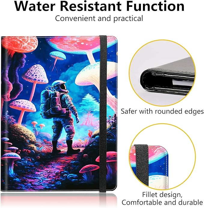 PU Leather Padfolio Clipboard Notepad with Pen Loop and Elastic Strap Interview/Resume Document Organizer for Business School Office,Astronaut Under Mushroom