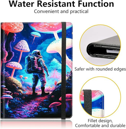 PU Leather Padfolio Folder Clipboard Portfolios Organizer Conference Document Organizer with Business Card Holder Storage Clipboard Writing Pad,Astronaut Under Mushroom