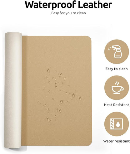 YSAGi Leather Desk Protector, Office Mat, Large Mouse Pad, Non-Slip PU Leather Blotter, Laptop Desk, Waterproof Writing Pad for Office and Home (Latte, 23.6" x 13.8")