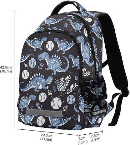 MNSRUU Laptop Backpack with Chest Strap, Dinosaur Baseball Cartoon School Backpack, Travel Hiking Backpack for Boys Girls Teen Adult, Rucksack, Knapsack