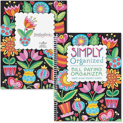 ©Mary Engelbreit Bill Paying Organizer Book - Personal Account book, 9" by 12 inch, Spiral-Bound, 14 Pockets, 32 Label Stickers, Bill Tracking