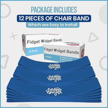 Chair Bands for Kids with Fidgety Feet - Fidget Bands for Classroom Chairs, Feety Bands, Sensory Flexible Bands, ADHD Chair Bands for kids, Anti-Snap Bands for Desk and Seats Blue (Pack of 24)