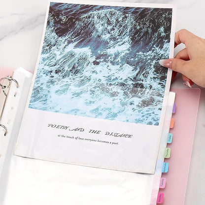 100 Pcs Sheet Protectors 12in*9in Clear Binder Sleeves with 9 Sheets Color Tabs for 2/3/4 Ring Binder(11 Hole)