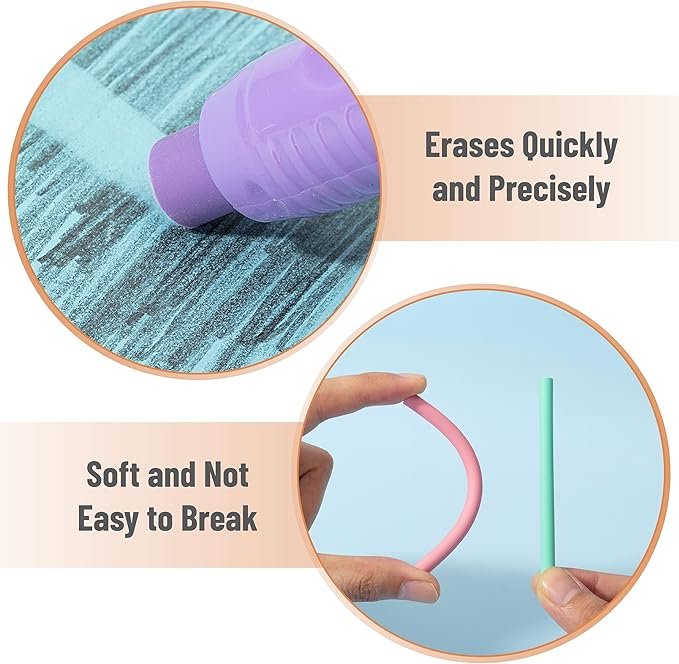 Mr. Pen- Retractable Mechanical Eraser Pen, Pack of 6, Pastel Colored Barrels with Colored Erasers, Pencil Eraser for Pencils, Retractable Eraser Pen, Eraser for Artists, Eraser for Pens