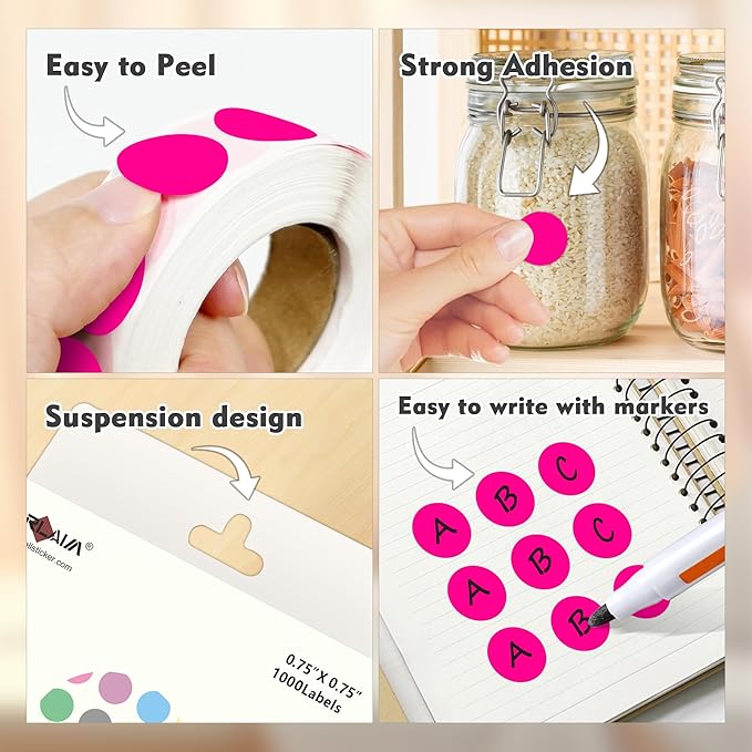 PARLAIM 3/4 Inch Roll Color Coding Labels,10000 per 10 Rolls Round Permanent Adhesive Color Coding Circle Dot Stickers for Office Home (Fluorescent Pink)