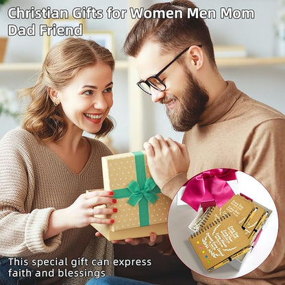 100 Pcs Bulk Christian Gifts Prayer Journal for Woman - 50 Set Religious Notepad with Christian Pen - Bible Notebook - Church Gifts for Mother's Day, Bible Study, and Family Devotions ( Brown )
