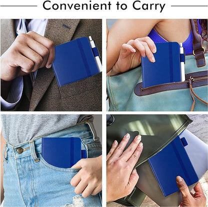 feela 15 Pack Pocket Small Notebooks Bulk, Mini Cute Notepads Hardcover College Ruled Lined Journals with Pen Holder for School Business Memos, with 15 Black Pens, 3.5”x 5.5”, A6, Navy