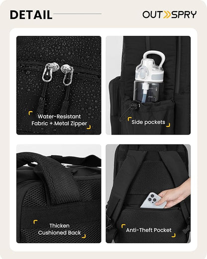 Large Travel Backpack Women, 40L Carry On Backpack for Airplanes with Shoe Compartment & Wet Pocket, 16 Inch Laptop Backpack for Trave Work Gym, Black