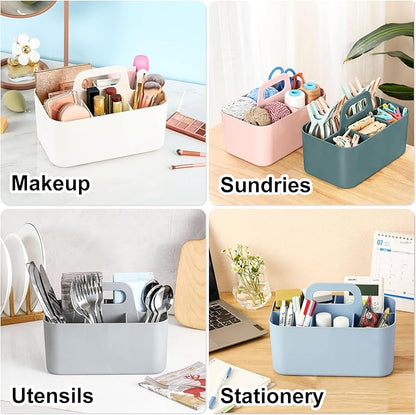 Multiuse Caddy Organizer with Handle - Stackable Plastic Tote Bin - Art Craft Supplies, Office, Desk, Stationery Pen Holder, Kitchen, Utensil, Makeup, Bathroom, Shower, Cleaning, Dorm Organizer - Cyan