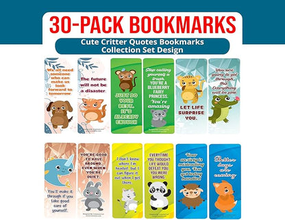 Creanoso Cute Critter Quotes Bookmarks (5-Sets X 6 Cards) – Daily Inspirational Card Set – Interesting Book Page Clippers – Great Gifts for Adults and Professionals