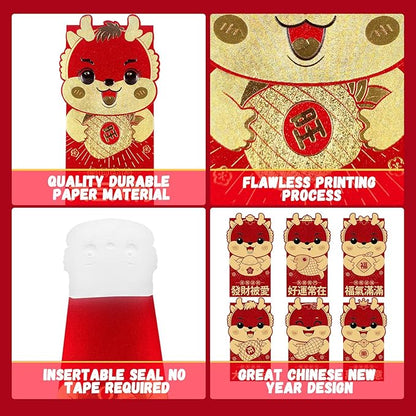 36 Pcs Chinese Dragon Red Envelopes 2024 Lunar New Year Money Envelopes Hong Bao Red Pocket Envelope for Money Year of the Dragon 2024 Gifts for Spring Festival Wedding Birthday