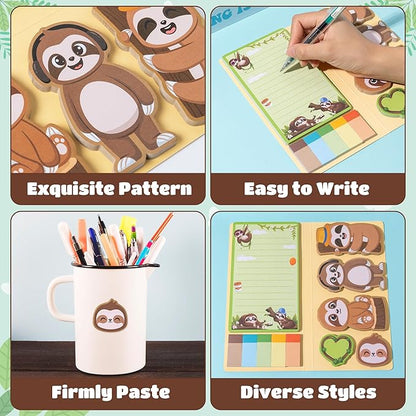 B1ykin Sticky Notes Set - Cartoon Theme Cute Self-Stick Notes Pad Teacher Appreciation Gifts， Self-Adhesive Writing Memo Pages Sticky to Do Notepad for Kids Employee School Office (Sloth)