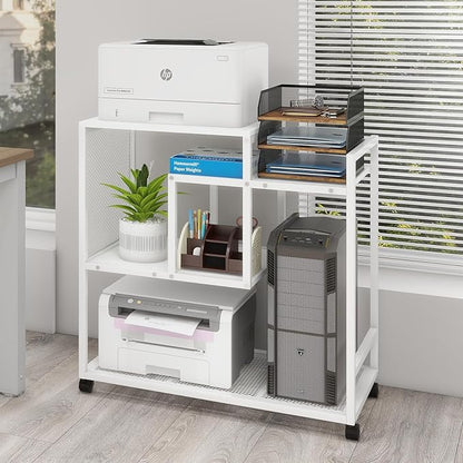 Natwind Mobile Printer Stand with Wheels,Computer Host Cart,PC Tower Stand, Multi-Functional Organizer Shelf for Shredder, Scanner, CPU,File Papers and Other Office Supplies (White)